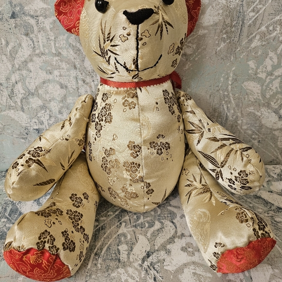 Vintage Embroidered Asian Silk Chinese Plush Teddy Bear Rotating Arms Legs - Picture 10 of 16
